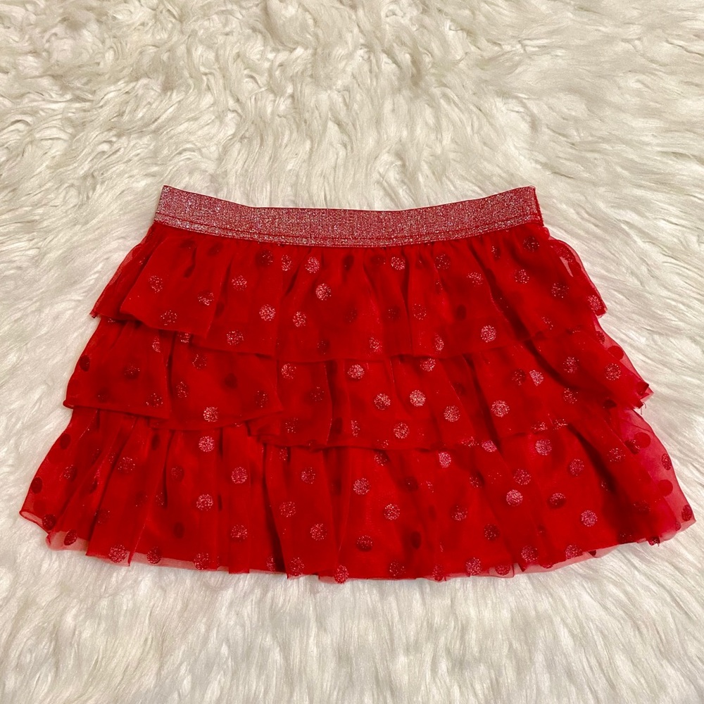 Girls holiday red polka dot ruffle skirt Size L